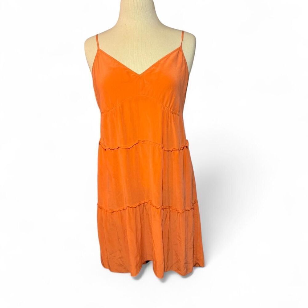BCBGMaxAzria Women's Orange Spaghetti Strap Tiered Mini Dress Size Small